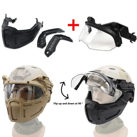 Tactical FAST Helmet w/ Flip Goggles & Half Face Mask Airsoft Paintball