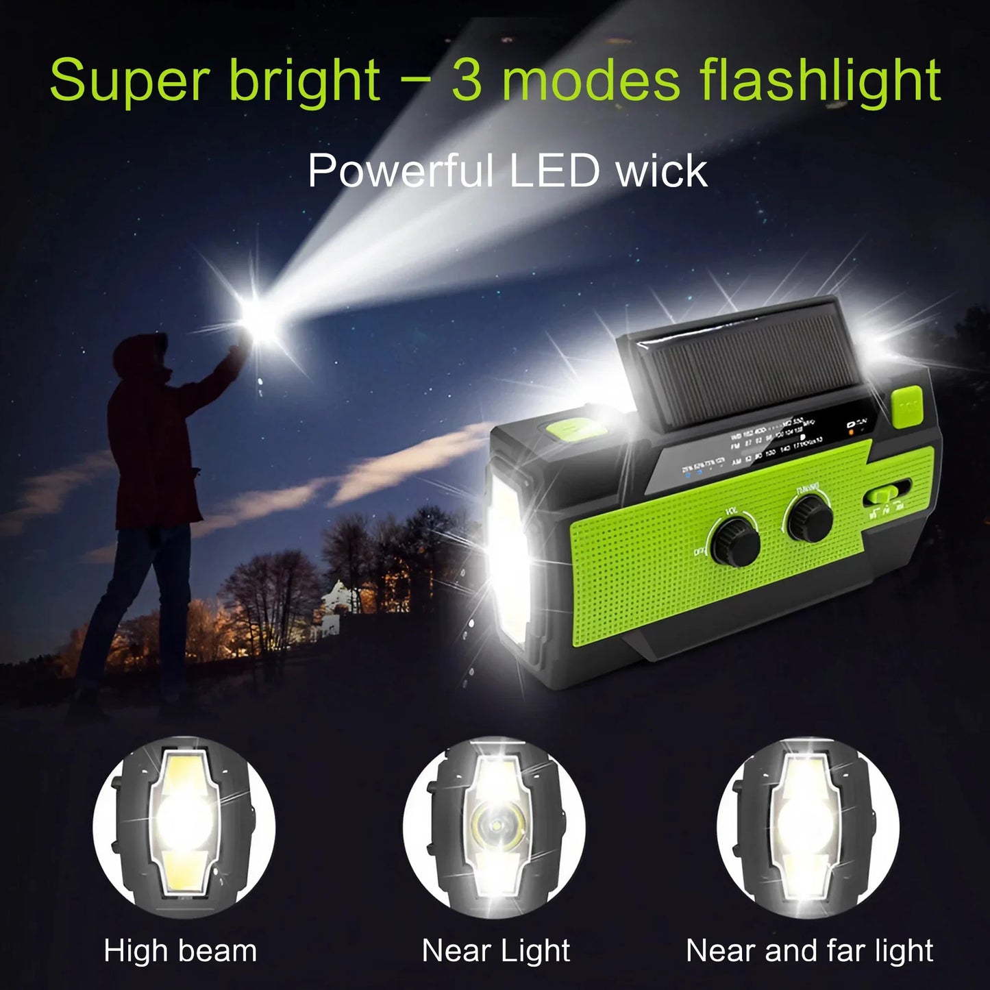USB Charger Solar Hand Crank Radio Emergency Portable AM/FM Torch