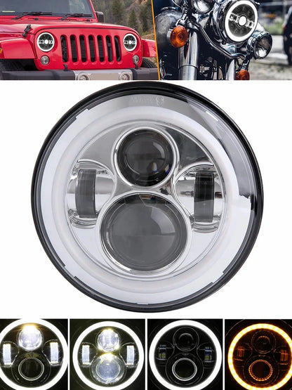 7" LED Headlight w/ DRL Angel Eyes for Harley Honda Yamaha Jeep H4