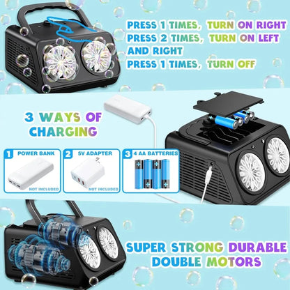 Automatic Bubble Machine Upgrade Bubble Blower with 2 Fans,50000+ Bubbles Per Minute Bubbles for Kids Portable Bubble Maker-EXPROTAS