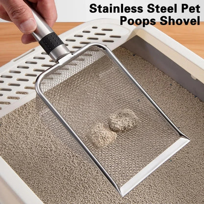 Stainless Steel Cat Litter Scoop Ergonomic Easy Clean Long Handle Pet Tool