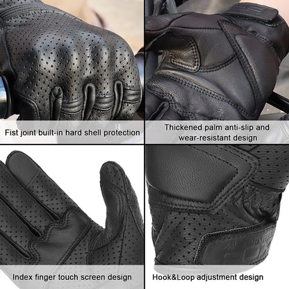 Retro Leather Motorcycle Gloves Full Finger Non-Slip Protective Riding Gloves M-2XL
