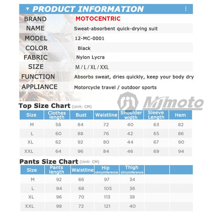 Quick Dry Motorcycle Base Layer Set MOTOCENTRIC Mens Tops Pants Long Johns