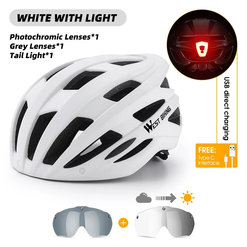 WEST BIKING Men Women Cycling Helmet With Taillight Goggles Sun Visor Bicycle Helmet MTB Road Bike Safe Cap Motorcycle Helmet-EXPROTAS