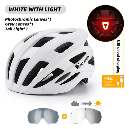 WEST BIKING Men Women Cycling Helmet With Taillight Goggles Sun Visor Bicycle Helmet MTB Road Bike Safe Cap Motorcycle Helmet-EXPROTAS