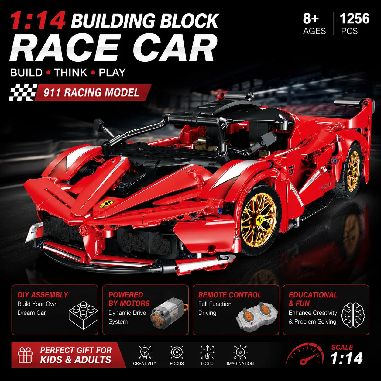 1:14 Building Block Supercar Model Kit DIY Assembly Plastic Educational Toy