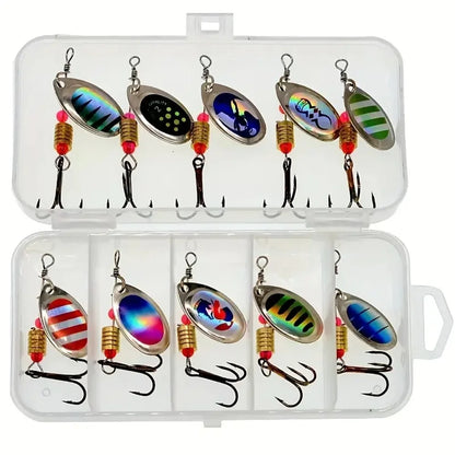 10pcs Treble Hook Spinner Lure Metal Bait Fishing Tackle for Bass