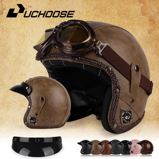 Uchoose Retro Motorcycle Helmet Open Face Chopper ABS Material Vintage
