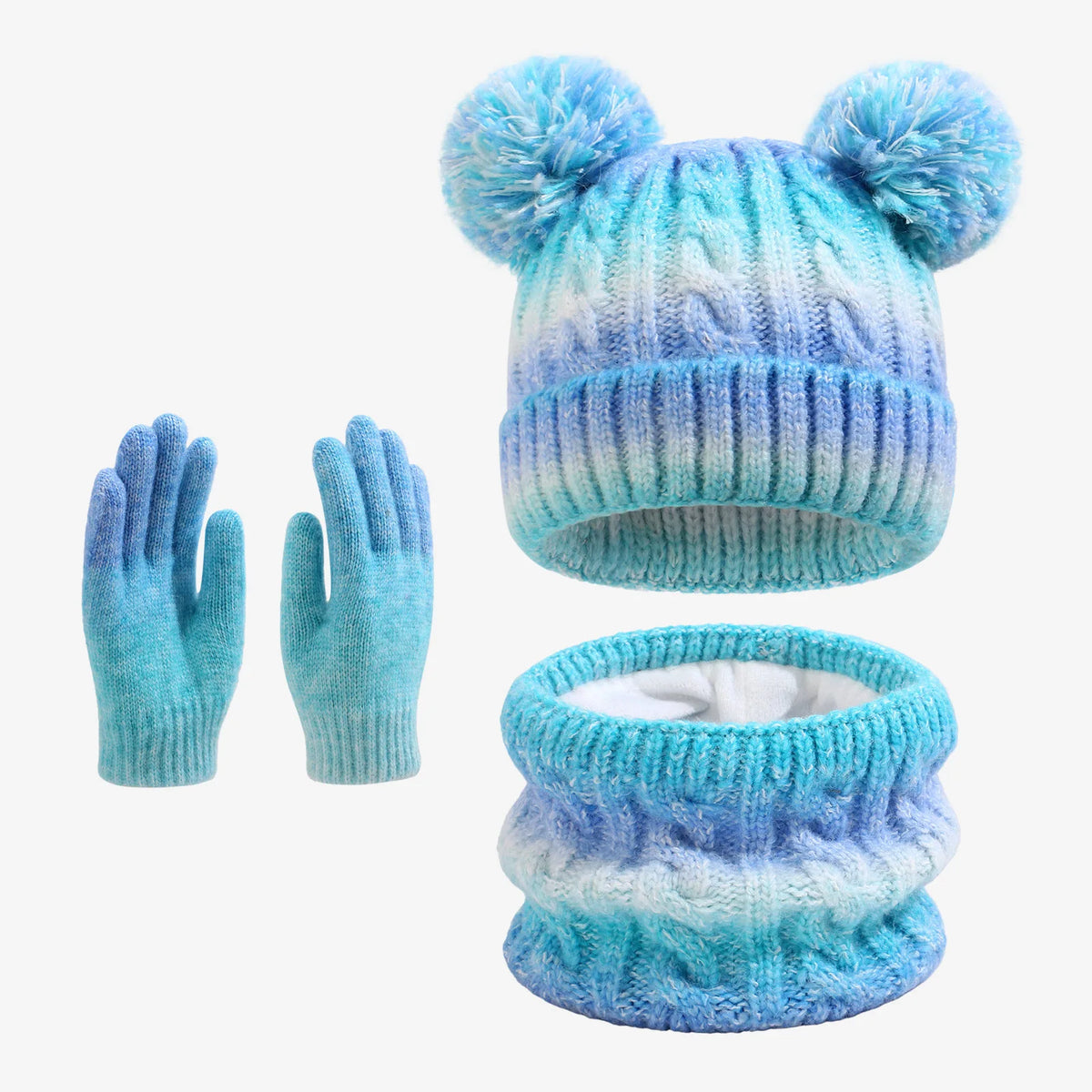 Kids Winter Hat Scarf Gloves 3Pcs Set Warm Knitted Beanie Pom
