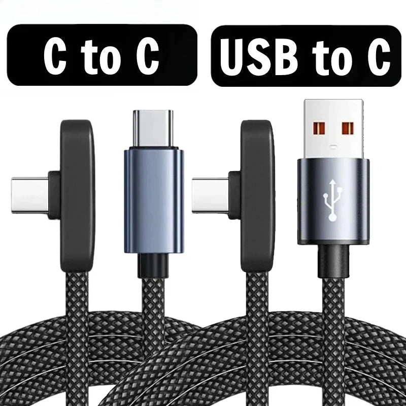 USB Type Cable 100W Fast Charging 90 Degree Right Angle Data Lead
