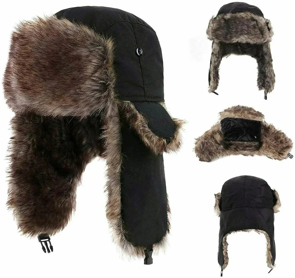 Winter Ushanka Trapper Hat Mens Russian Ear Flap Fur Cap