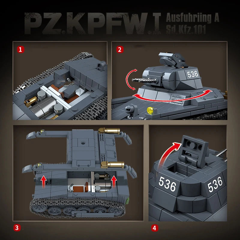 WW2 German Panzer I Tank Building Blocks Military Armoured Brick Toy Set