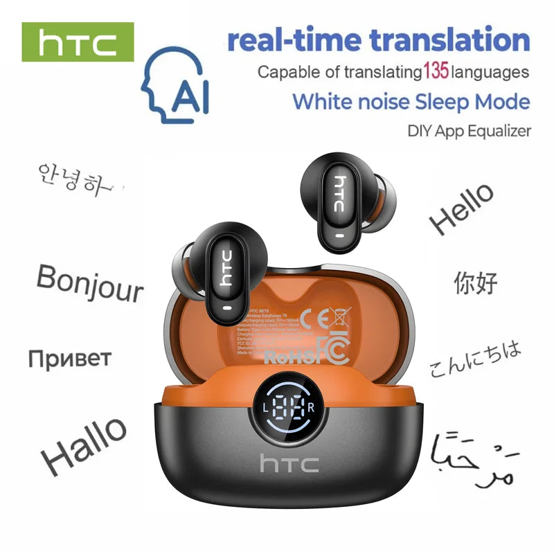 HTC NE79 Wireless Bluetooth Earbuds TWS 6.0 AI Translation 135 Languages Black