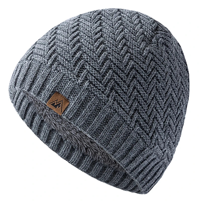 Unisex Peak Label Winter Hat Fur-Lined Knitted Beanie Warm Outdoor Sports Cap - EXPROTAS