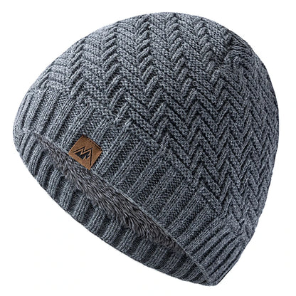 Unisex Peak Label Winter Hat Fur-Lined Knitted Beanie Warm Outdoor Sports Cap - EXPROTAS