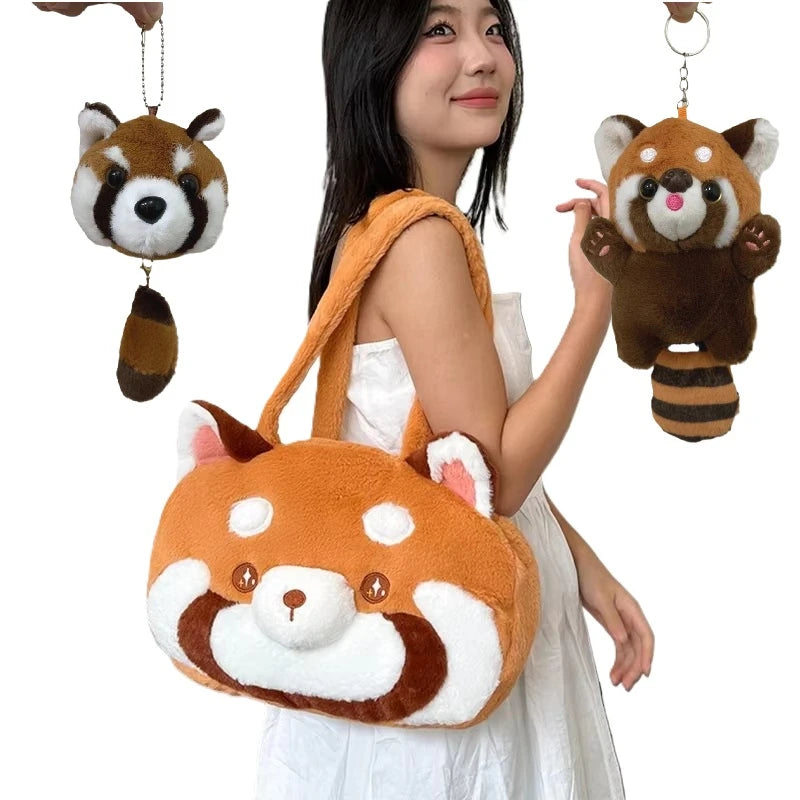 Cute Red Panda Plush Shoulder Bag Women Travel Backpack Crossbody