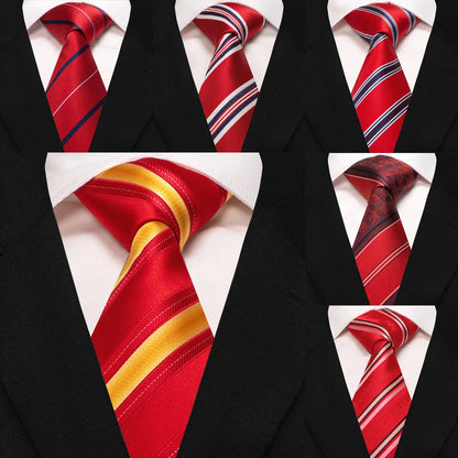 Mens Striped Neck Tie Red Formal Ties for Wedding Party Occasions