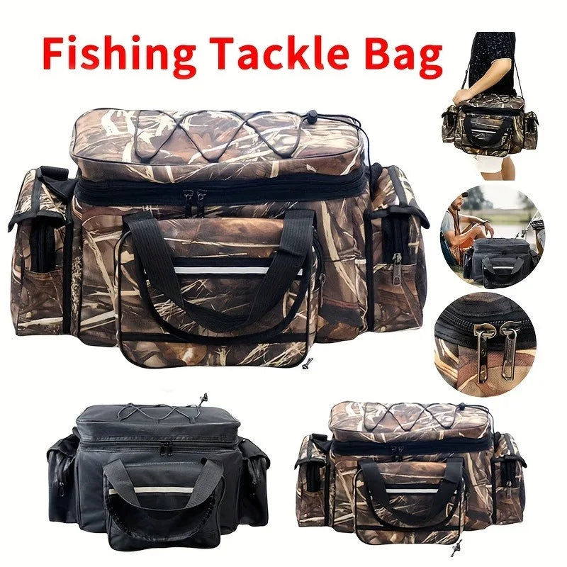 Large Waterproof Fishing Tackle Bag Shoulder Crossbody Gear Storage