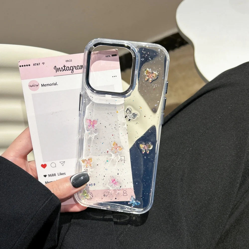 Glitter Butterfly Clear Case for iPhone 11-16 Pro Max Plus Shockproof Bumper