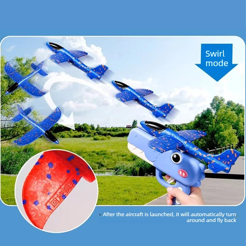 Dinosaur Foam Airplane Launcher Toy Glider Planes for Kids Outdoor Fun