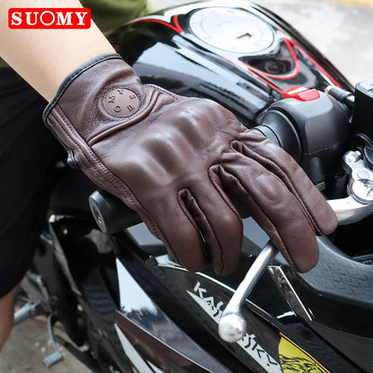 Suomy Vintage Goatskin Motorcycle Gloves Brown Retro Leather Summer Unisex