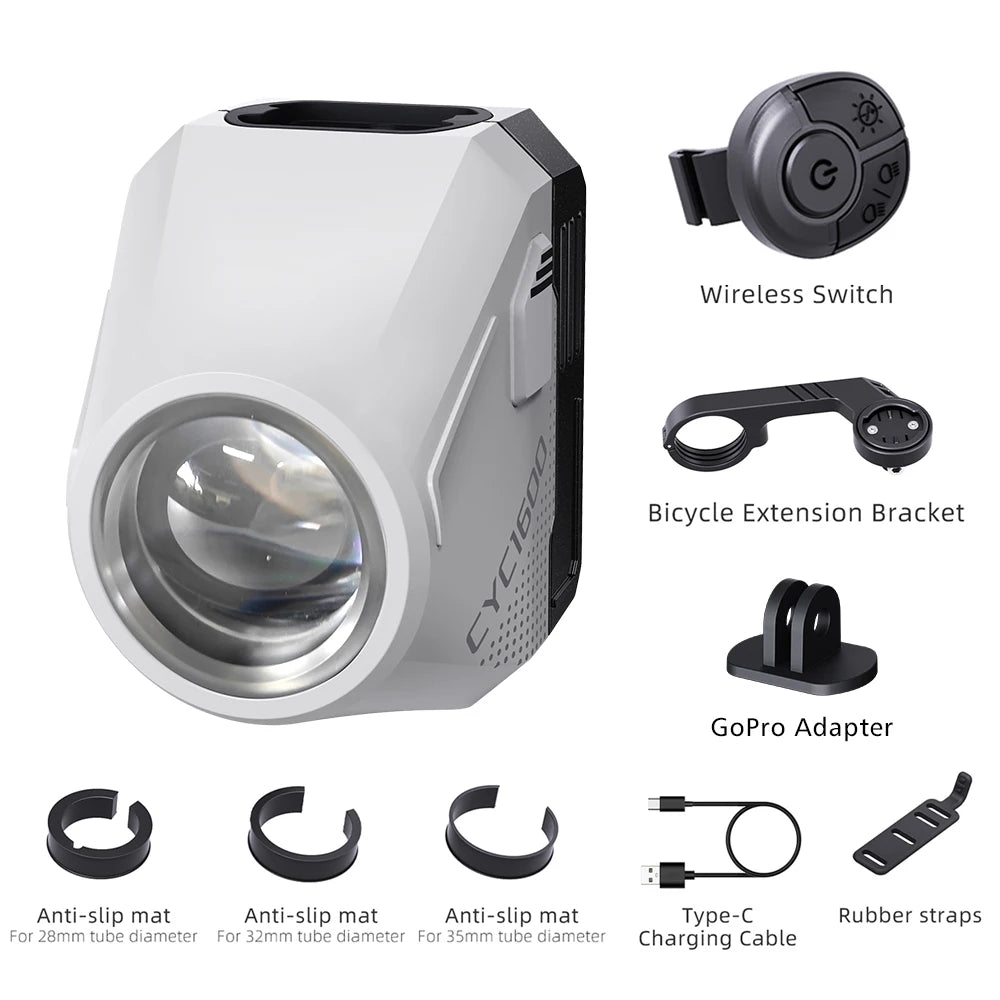 Wireless Remote Bike Headlight 1600 Lumen GoPro Hanging Light Reflector