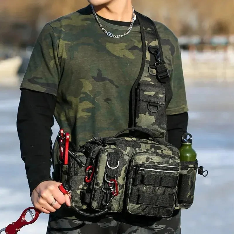 Fishing Tackle Backpack Lure Box Gear Storage Bag Fanny Pack for Men Fly Fishing Backpack with Rod Holder Sling Shoulder Bag-EXPROTAS
