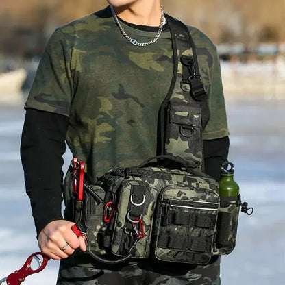 Fishing Tackle Backpack Lure Box Gear Storage Bag Fanny Pack for Men Fly Fishing Backpack with Rod Holder Sling Shoulder Bag-EXPROTAS