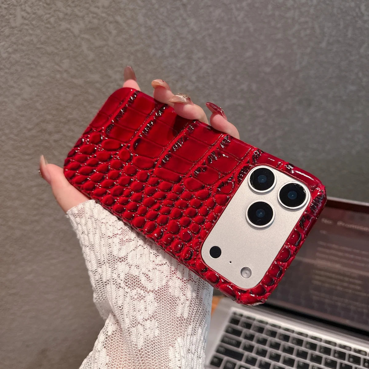 Glossy Crocodile Leather Case for iPhone 11-17 Air Pro Max Plus Frameless