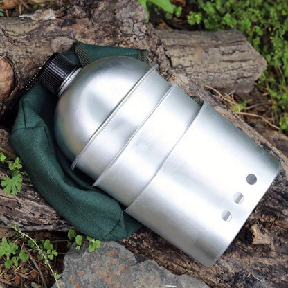 4pcs Military Canteen Cookware Set Aluminum Water Bottle Cup with Green Canvas