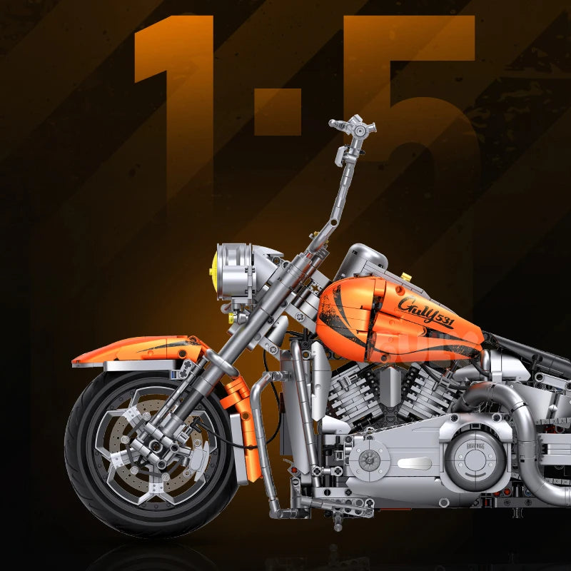 1:5 Classic Cruiser Motorcycle Building Blocks 2392pcs DIY Engineering Model Toy Gift
