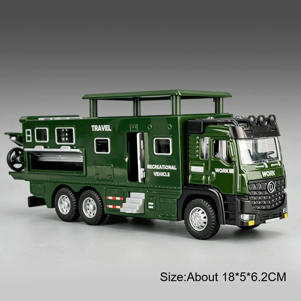 1:43 Diecast Camper Van Model Toy with Sound Light Adjustable Roof Doors