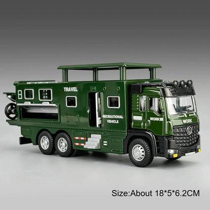 1:43 Diecast Camper Van Model Toy with Sound Light Adjustable Roof Doors