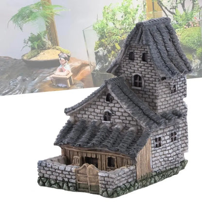 1PCS Mini House Model Resin Ornament for Garden Landscaping Decor