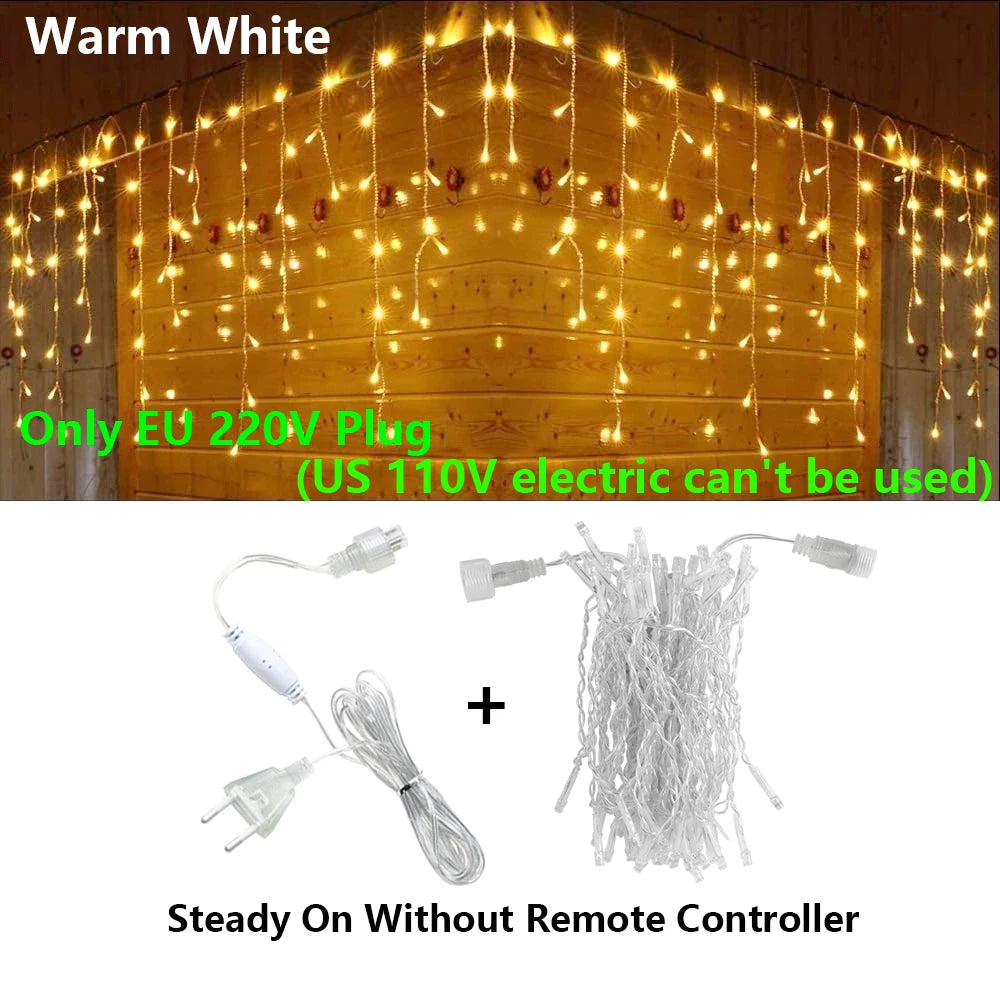 3.5-40M LED Icicle String Lights Christmas Curtain Fairy Lights Garland Remote Outdoor For New Year Wedding Street Holiday Decor-EXPROTAS