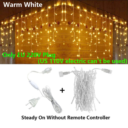 3.5-40M LED Icicle String Lights Christmas Curtain Fairy Lights Garland Remote Outdoor For New Year Wedding Street Holiday Decor-EXPROTAS