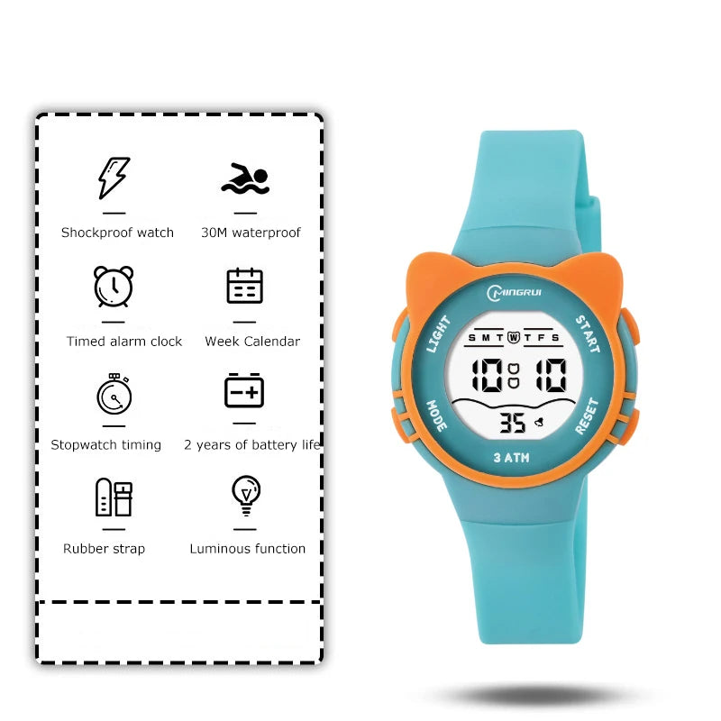 UTHAI C16 Kids Meow Star Watch Boys Girls Waterproof Alarm Electronic Wristwatch