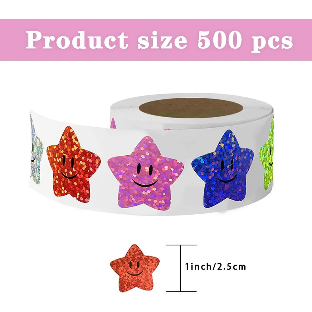 500Pcs Holographic Star Stickers Reward Labels School Teacher Kids