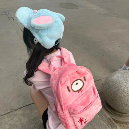 Pink Plush Bear Backpack Cute Doll Bag Kawaii Goth Punk Rucksack