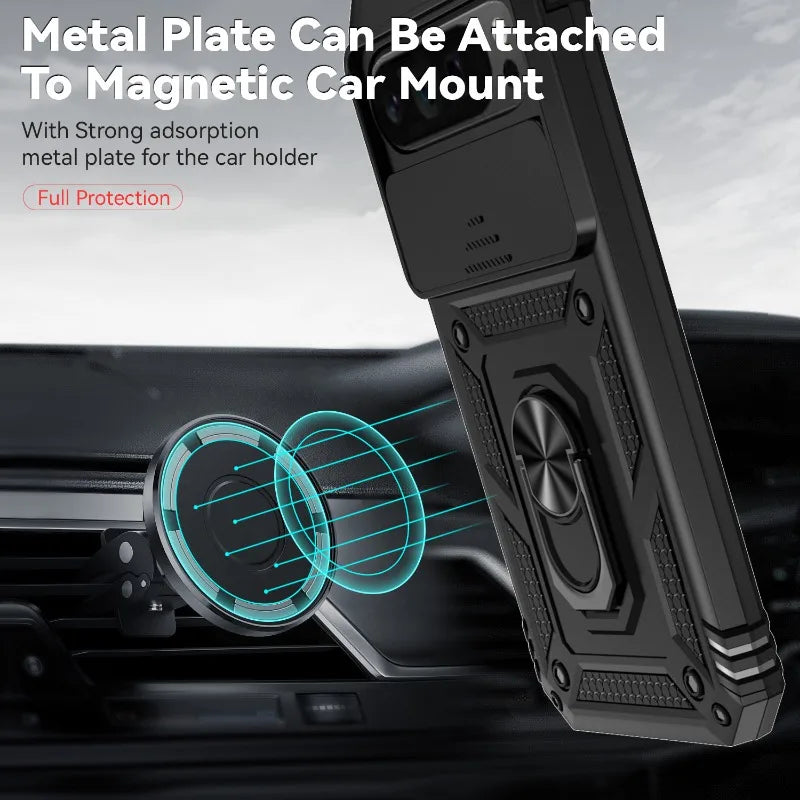 Google Pixel 6-9 Pro XL Armour Ring Case Camera Cover Shockproof Kickstand