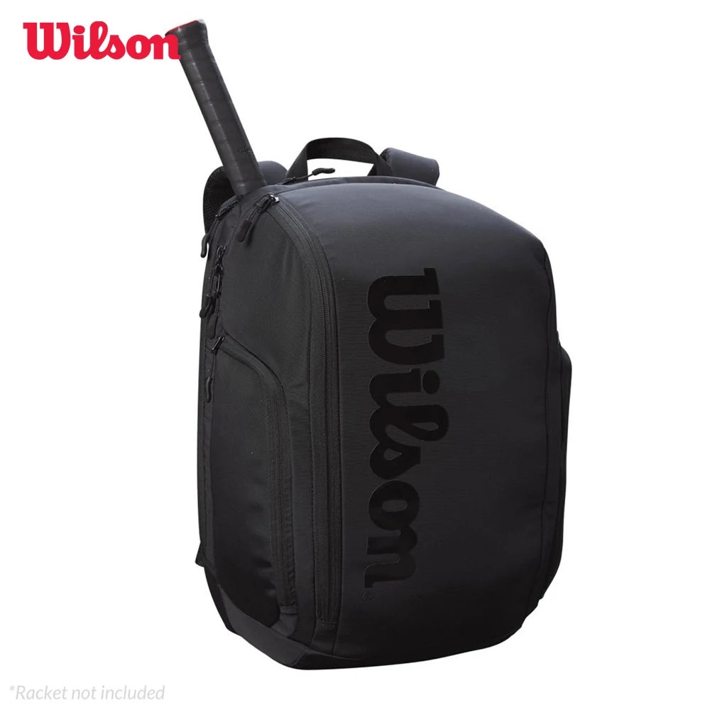 Wilson Roger Federer Tennis Bag Black Pro Staff V13 Super Tour Team Tennis Backpack For 2 Racquets With Isolation Compartmen-EXPROTAS