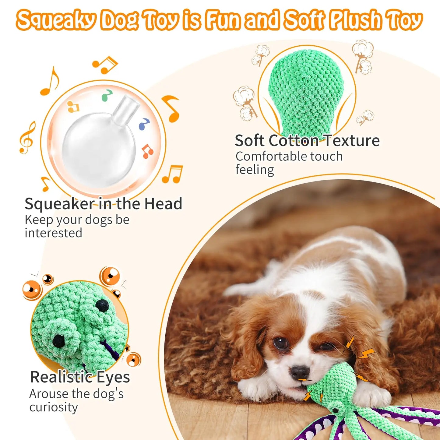Octopus Plush Dog Toy Interactive Squeaky Chew Soft Pet for Dogs
