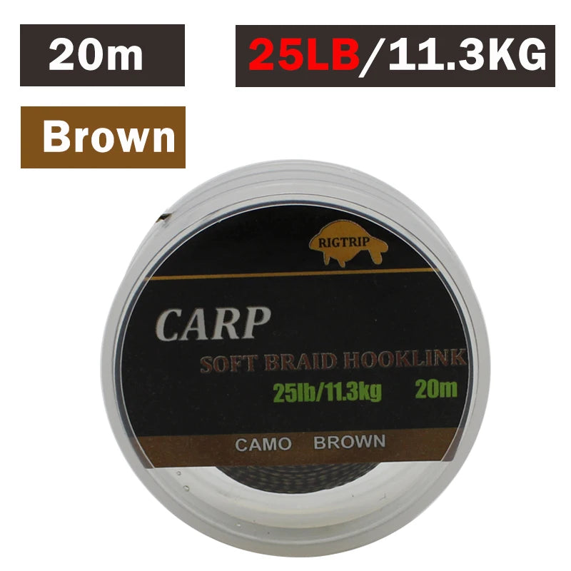 20m Carp Soft Hooklink Braid Line 15/25/35lb Uncoated Hair Rig Tackle