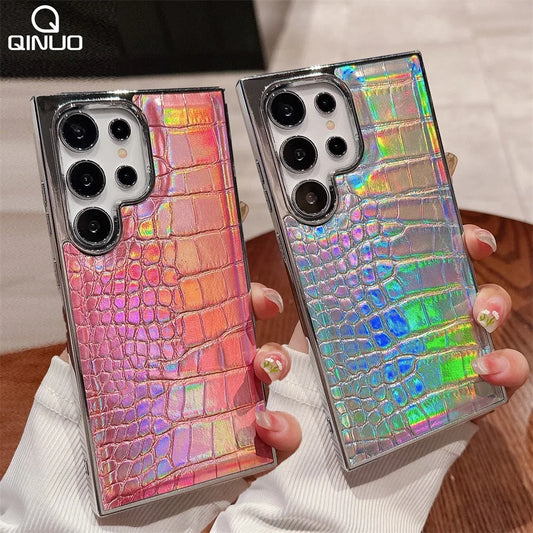 Gradient Crocodile Leather Case for Samsung Galaxy S23-S25 Ultra Plus Hard Cover