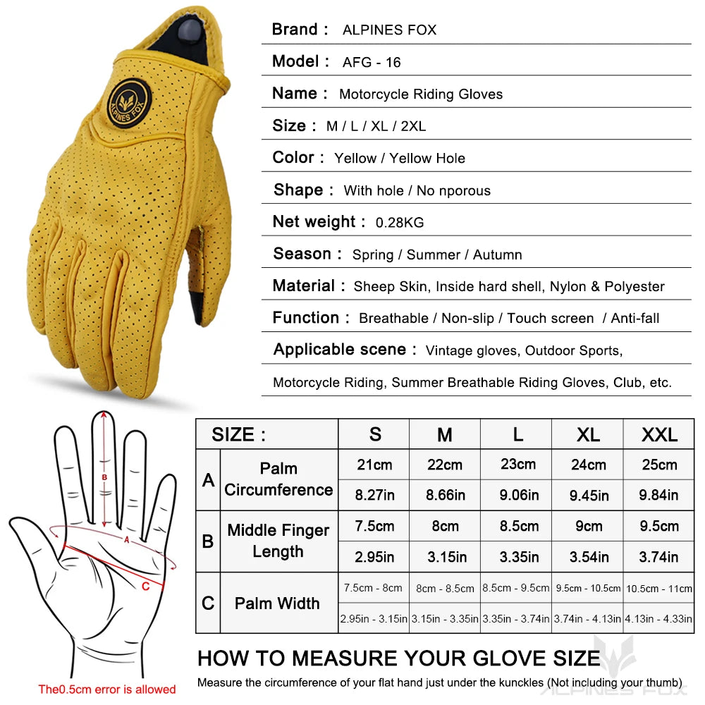 Vintage Goatskin Motorcycle Gloves Men Retro Leather Summer Riding M–XXL