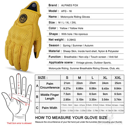 Vintage Goatskin Motorcycle Gloves Men Retro Leather Summer Riding M–XXL