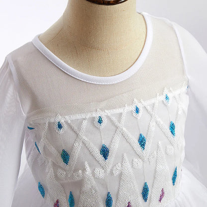 Disney Kids Frozen Birthday Party Princess Dress White Elsa Sequined Mesh Vestidos Halloween Cosplay Snow Queen Carnival Costume-EXPROTAS
