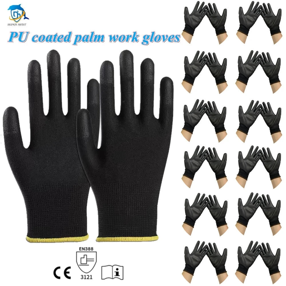 10-50 Pairs Safety Work Gloves PU Coated Nylon Gardening Builders Grip
