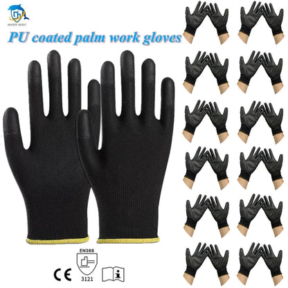 10-50 Pairs Safety Work Gloves PU Coated Nylon Gardening Builders Grip