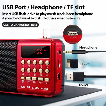 Portable FM Radio Speaker Mini USB Rechargeable Digital Player SD Music